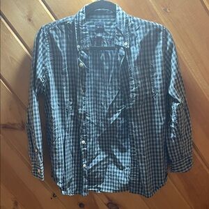 GAP Kids Navy and Gray Checkered Shirt